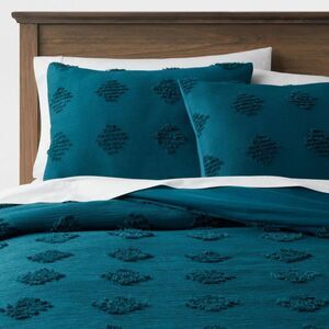Open Box - Threshold - Full/Queen Tufted Diamond Crinkle Duvet Dark Teal Blue